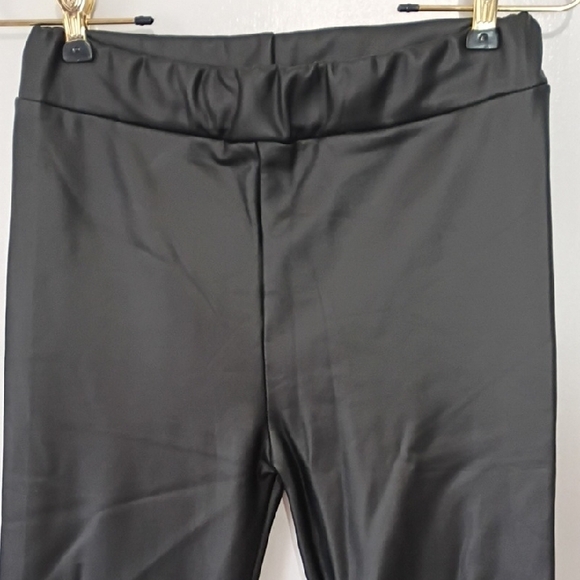 Venti6 Black Faux Leather Leggings Lined Women's Large Stretchy - Picture 3 of 13